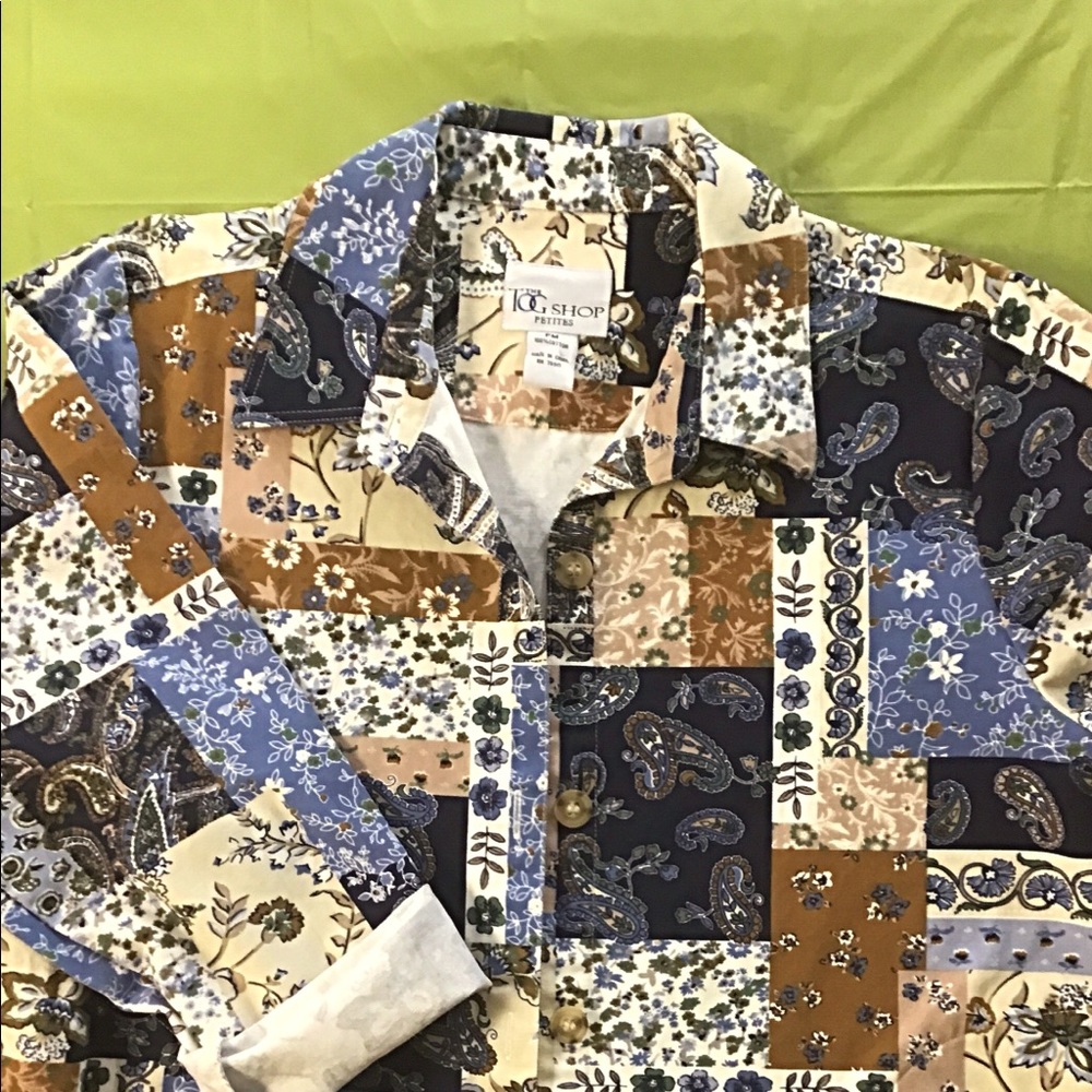 Blue Paisley Patchwork Button Front Jacket Sz PM - Picture 2 of 4